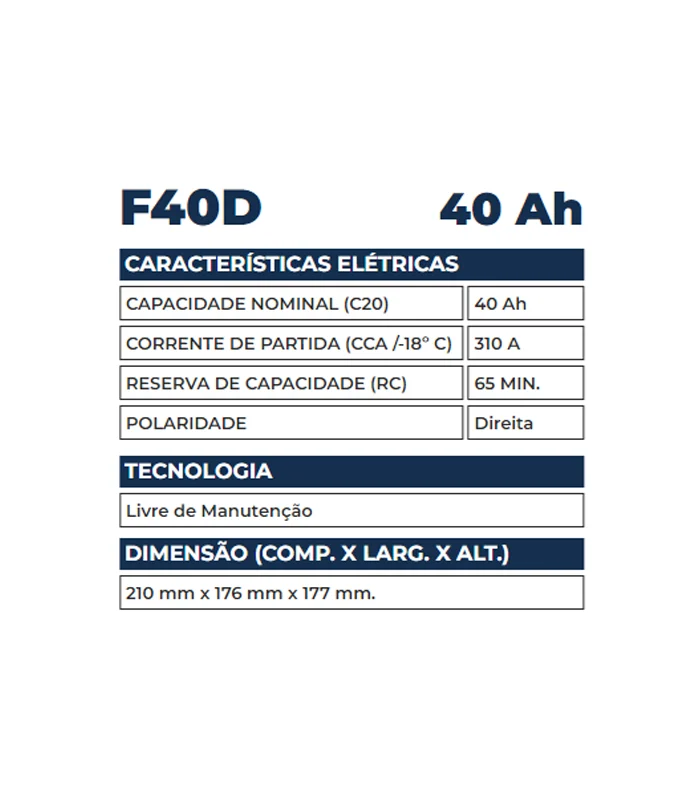 Bateria Kondor 40Ah - F40D - Imagem 2