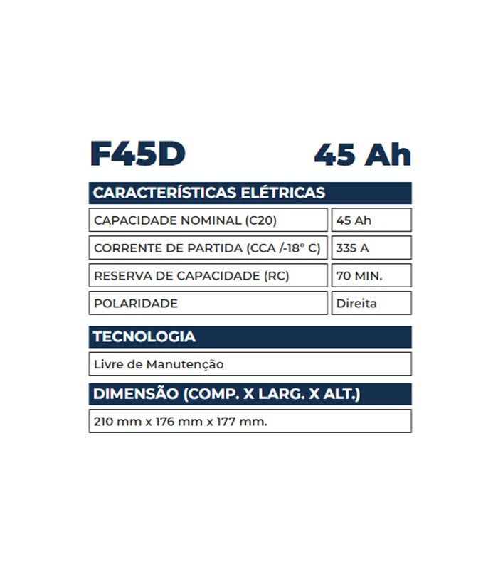 Bateria Kondor 45Ah - F45D