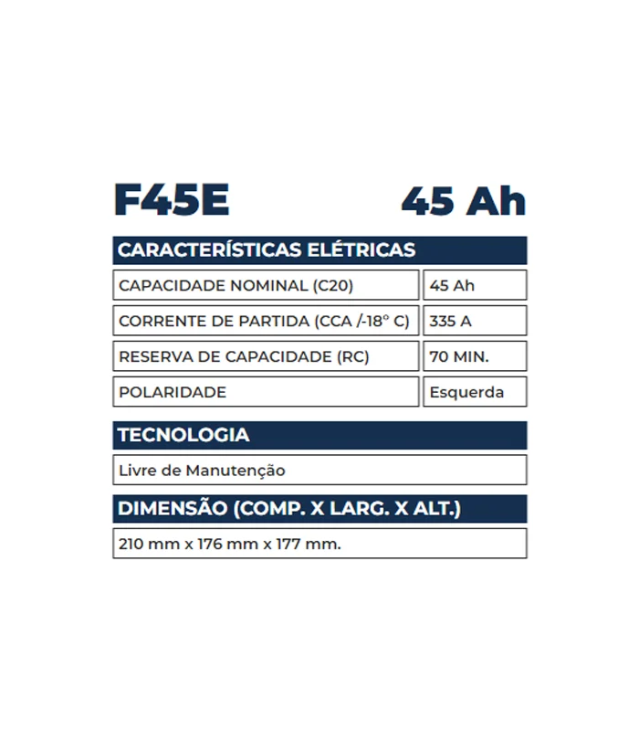 Bateria Kondor 45Ah - F45E - Imagem 2