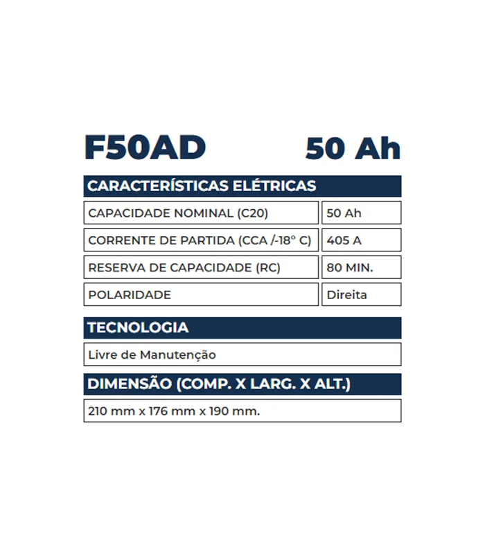 Bateria Kondor 50Ah - F50AD - Imagem 2