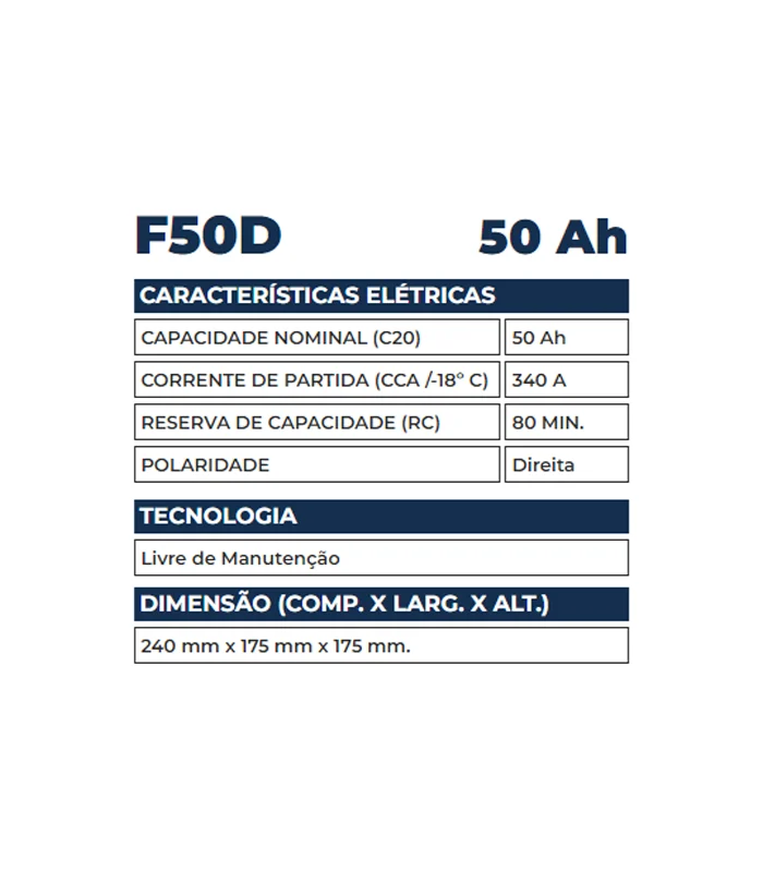 Bateria Kondor 50Ah - F50D - Imagem 2