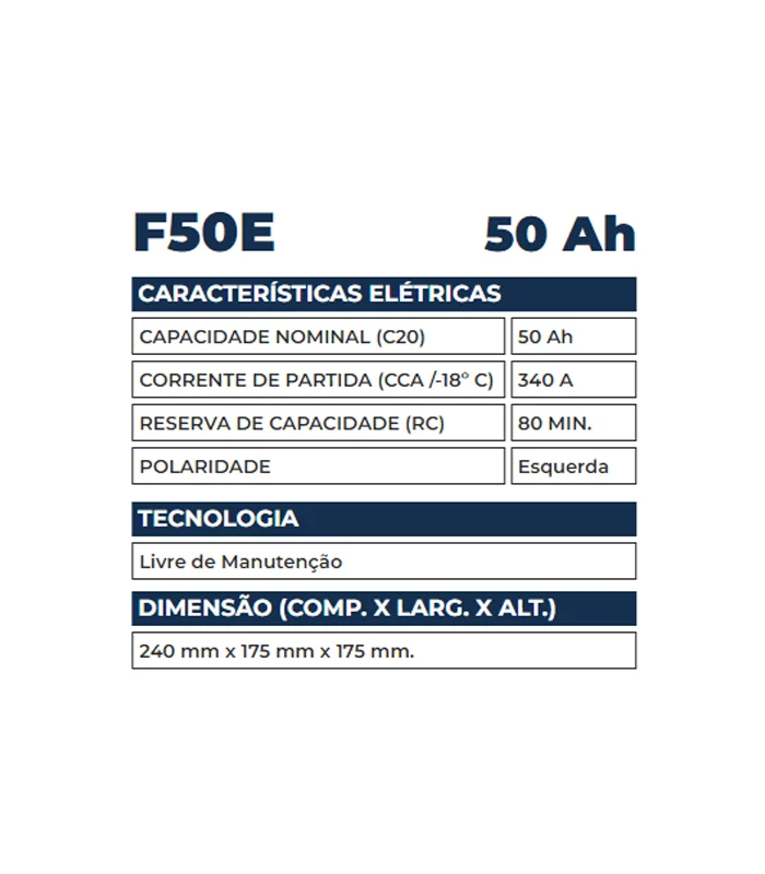 Bateria Kondor 50Ah - F50E - Imagem 2