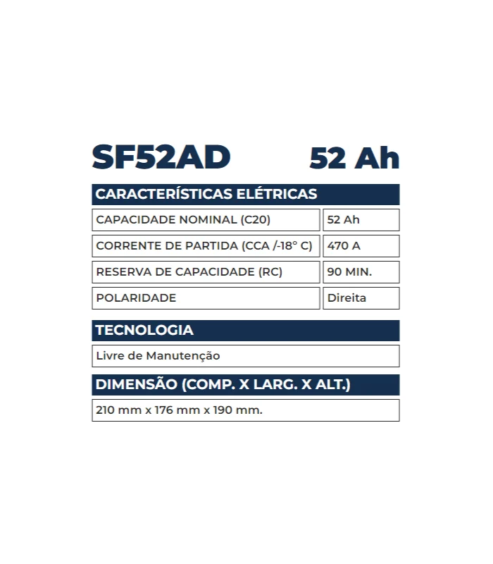 Bateria Kondor 52Ah - SF52AD - Imagem 2