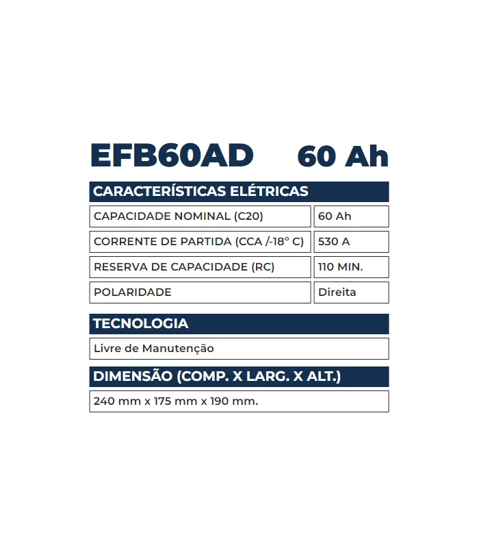Bateria Kondor 72Ah - EFB72AD - Imagem 2