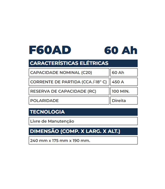 Bateria Kondor 60Ah - F60AD - Imagem 2