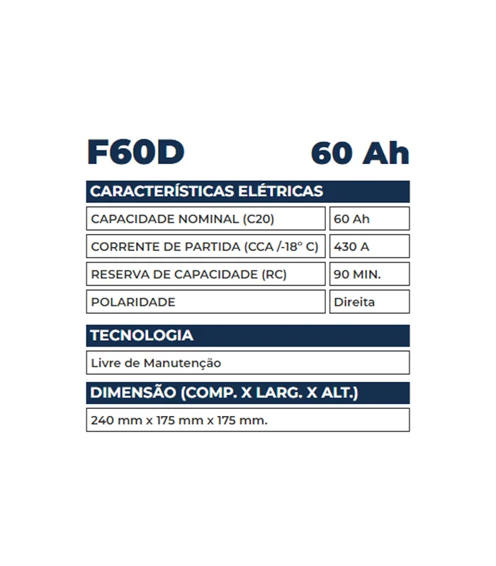 Bateria Kondor 60Ah - F60D - Imagem 2