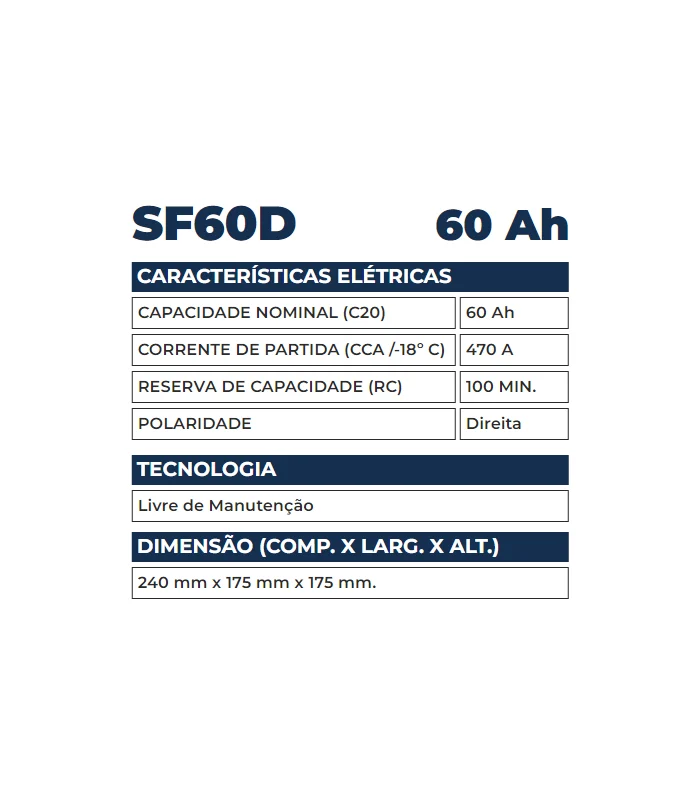 Bateria Kondor 60Ah - SF60D - Imagem 2