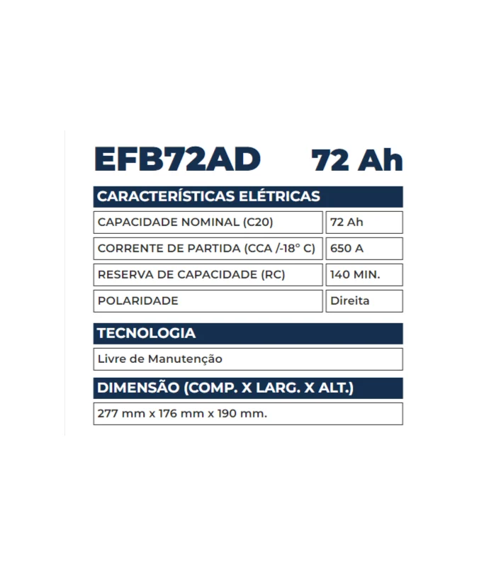 Bateria Kondor 72Ah - EFB72AD - Imagem 2