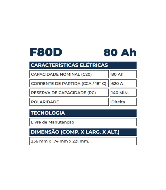 Bateria Kondor 80Ah - F80D - Imagem 2